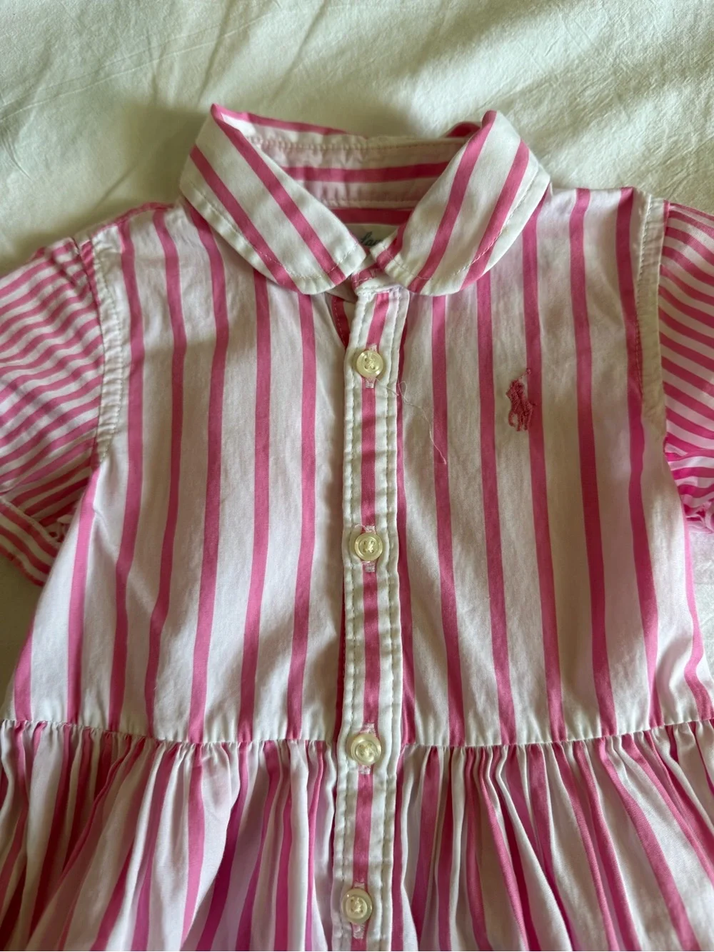 Ralph Lauren Pink & White Striped Cotton Button-Front Dress